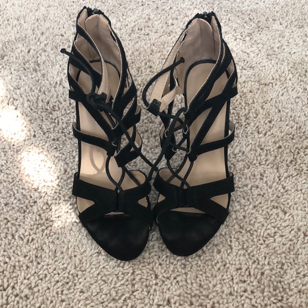 Suede lace up heels